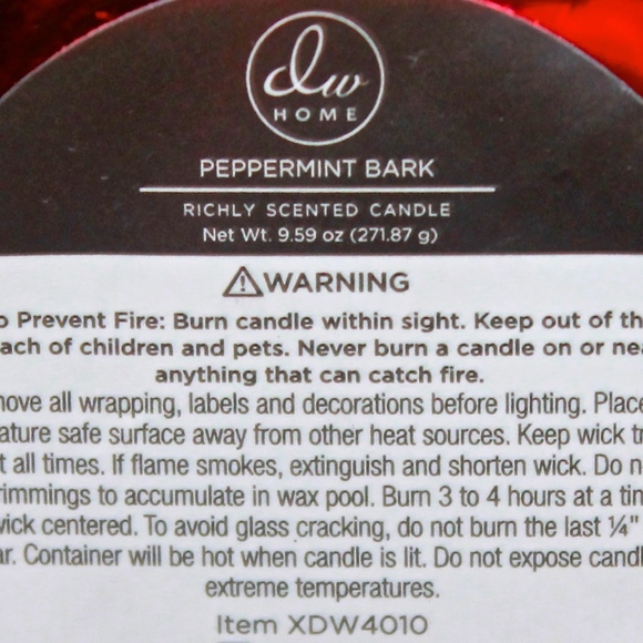 DW HOME CANDLE PEPPERMINT BARK RICHLY SCENTED 1 WICK 9.59oz NEW - Picture 3 of 3